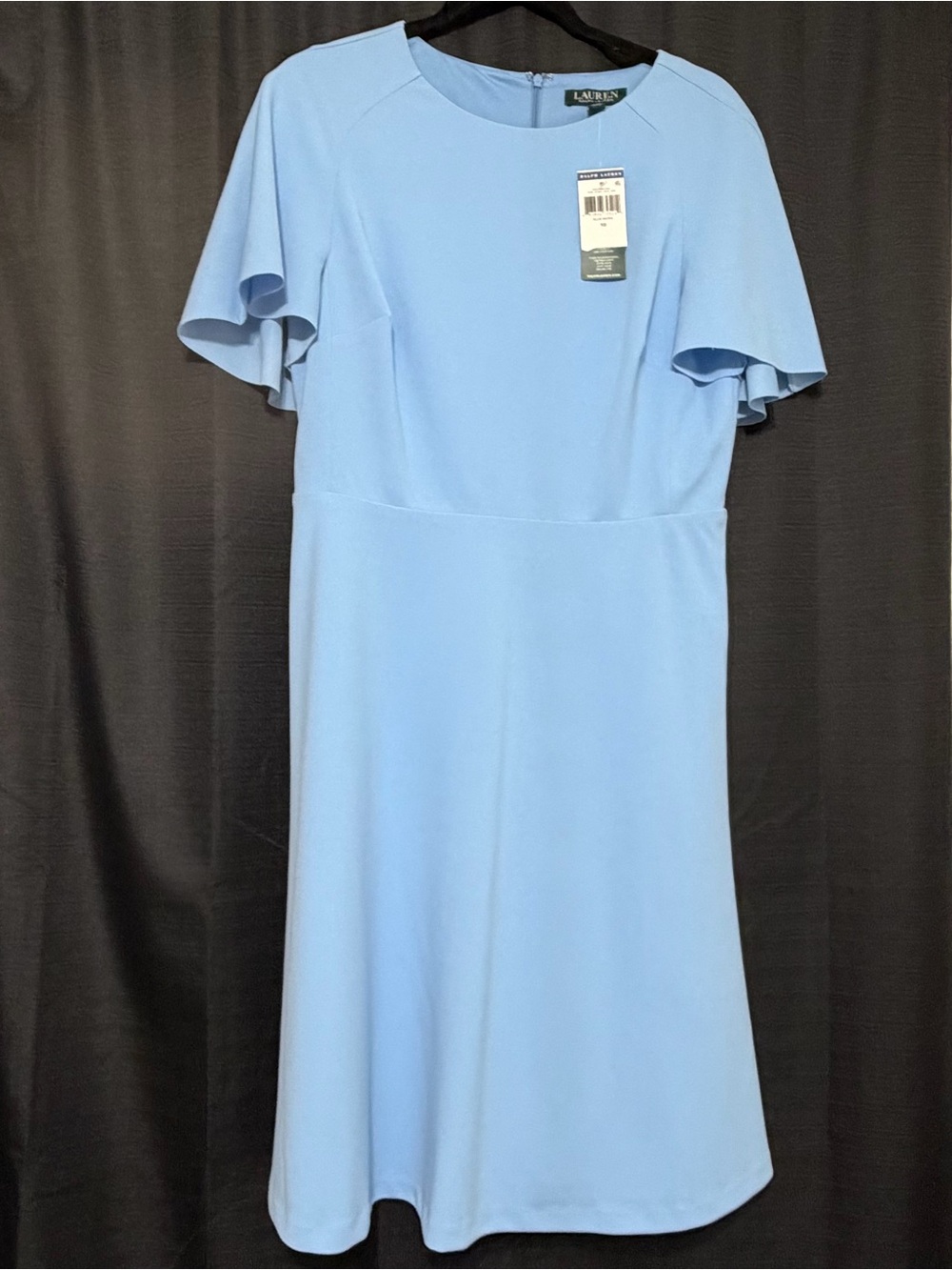 Ralph Lauren Light Blue Midi Dress with Flutter Sleeves